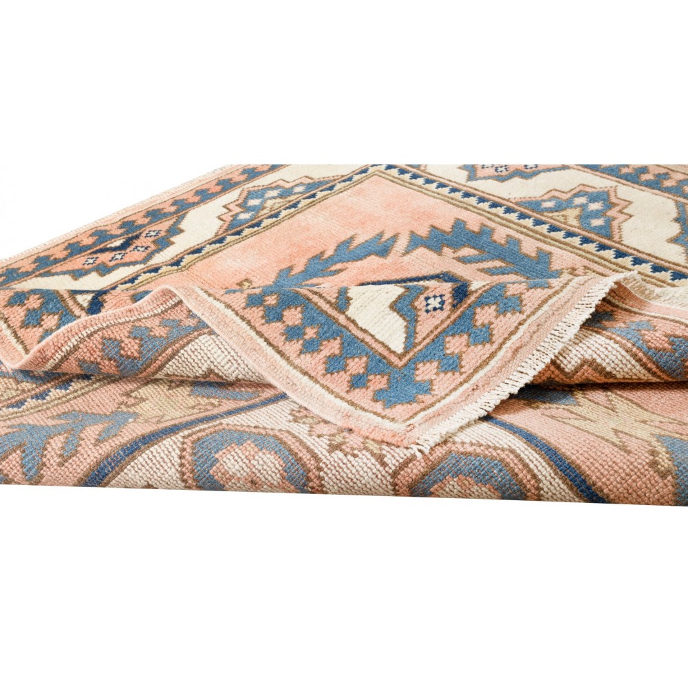 Hand Knotted Turkish Rug, Square Geometric Pattern Small Carpet, 100% Wool