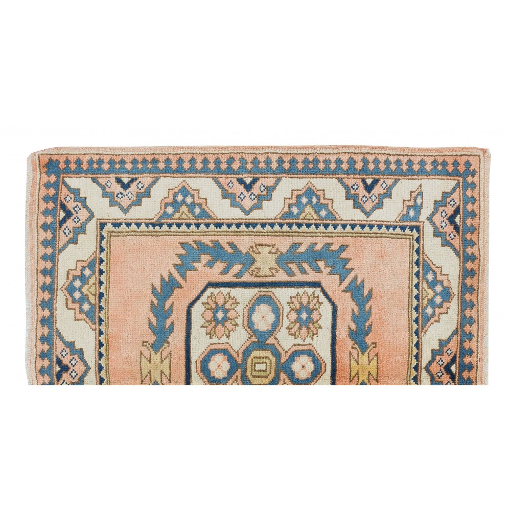 Hand Knotted Turkish Rug, Square Geometric Pattern Small Carpet, 100% Wool
