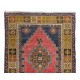 Vintage Tribal Rug from Turkey, Hand Knotted Oriental Carpet in Red, Gold, Dark Blue, Pink & Green Colors