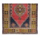 Vintage Tribal Rug from Turkey, Hand Knotted Oriental Carpet in Red, Gold, Dark Blue, Pink & Green Colors