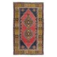 Vintage Tribal Rug from Turkey, Hand Knotted Oriental Carpet in Red, Gold, Dark Blue, Pink & Green Colors