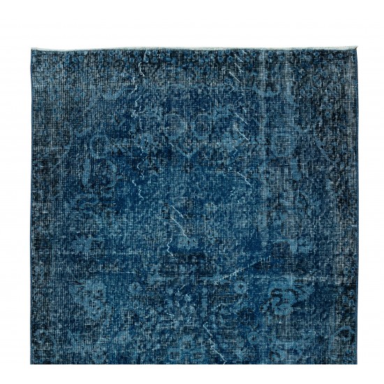 Hand Knotted Vintage Turkish Accent Rug Over-Dyed in Navy Blue, Ideal 4 Modern Interiors