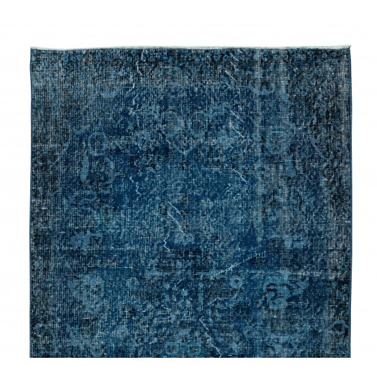 Hand Knotted Vintage Turkish Accent Rug Over-Dyed in Navy Blue, Ideal 4 Modern Interiors Hand Knotted Vintage Turkish Accent Rug Over-Dyed in Navy Blue, Ideal 4 Modern Interiors