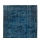 Hand Knotted Vintage Turkish Accent Rug Over-Dyed in Navy Blue, Ideal 4 Modern Interiors