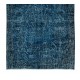 Hand Knotted Vintage Turkish Accent Rug Over-Dyed in Navy Blue, Ideal 4 Modern Interiors