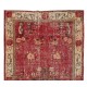 Handmade Turkish Rug in Red & Beige Colors, Art Deco Chinese Design Small Rug
