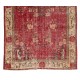 Handmade Turkish Rug in Red & Beige Colors, Art Deco Chinese Design Vintage Small Carpet