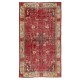 Handmade Turkish Rug in Red & Beige Colors, Art Deco Chinese Design Small Rug