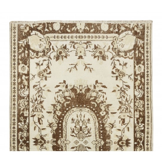 Hand-Knotted Vintage Turkish Accent Wool Rug with Aubusson Style, Sun Faded Carpet