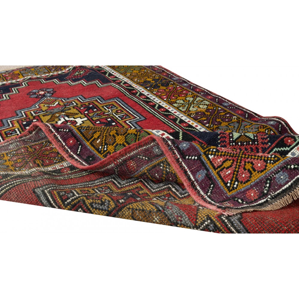 One-of-a-Kind MidCentury Turkish Village Rug, Handmade Tribal Carpet with Bohemian Style