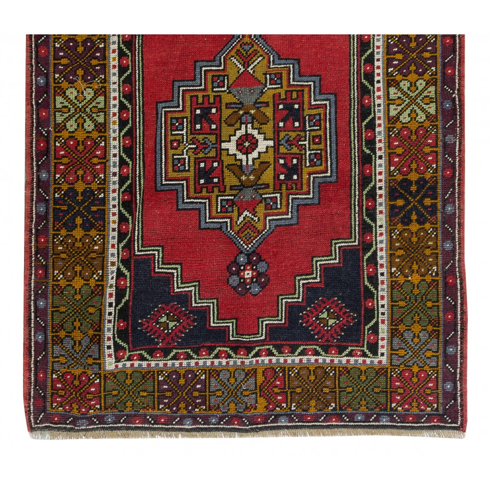One-of-a-Kind MidCentury Turkish Village Rug, Handmade Tribal Carpet with Bohemian Style