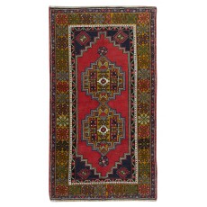 One-of-a-Kind MidCentury Turkish Village Rug, Handmade Tribal Carpet with Bohemian Style