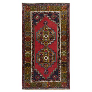 One-of-a-Kind MidCentury Turkish Village Rug, Handmade Tribal Carpet with Bohemian Style