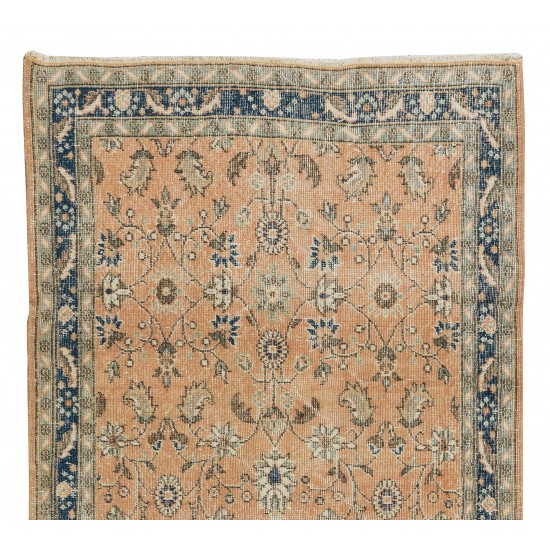 Handmade Floral Pattern Turkish Rug, Authentic Vintage 1960s Wool Carpet