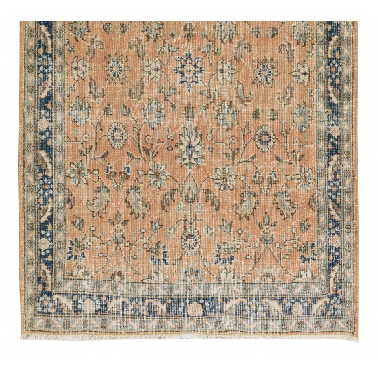 Handmade Floral Pattern Turkish Rug, Authentic Vintage 1960s Wool Carpet