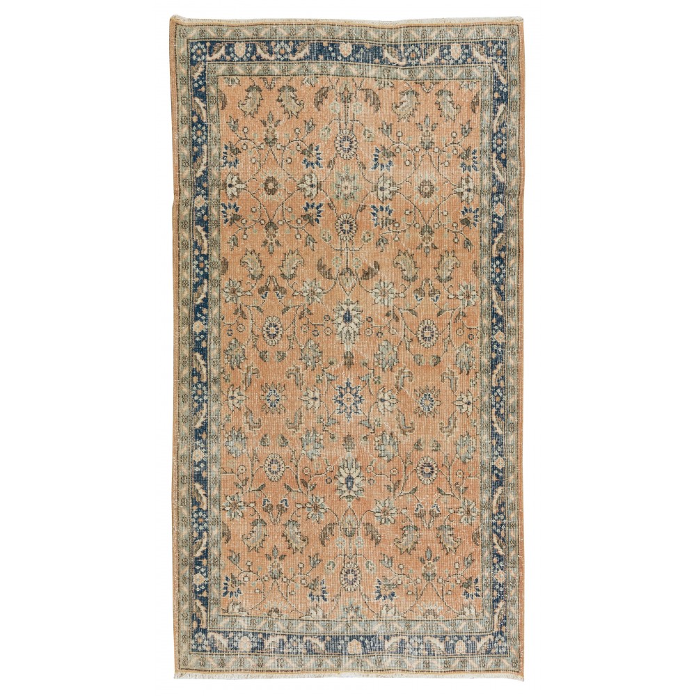 Handmade Floral Pattern Turkish Rug, Authentic Vintage 1960s Wool Carpet