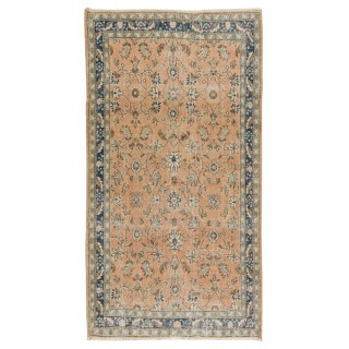 Handmade Floral Pattern Turkish Rug, Authentic Vintage 1960s Wool Carpet