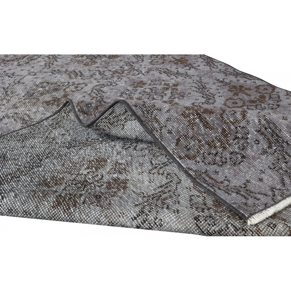 Modern Handmade Turkish Wool Area Rug Over-Dyed in Gray