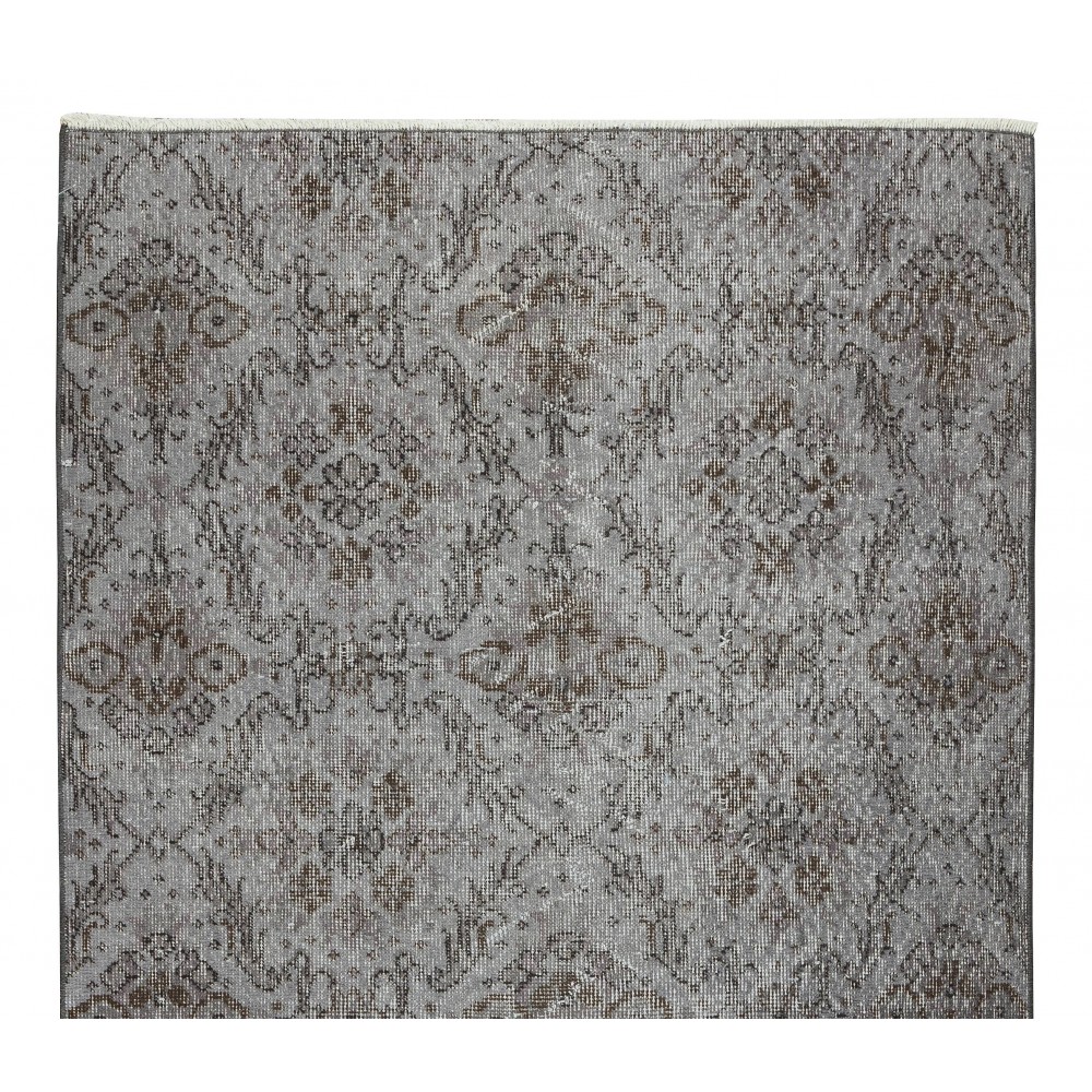 Modern Handmade Turkish Wool Area Rug Over-Dyed in Gray