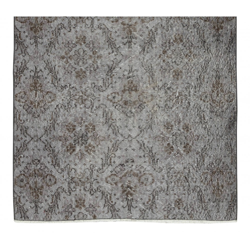 Modern Handmade Turkish Wool Area Rug Over-Dyed in Gray