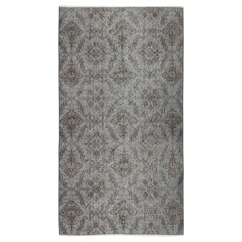 Modern Handmade Turkish Wool Area Rug Over-Dyed in Gray