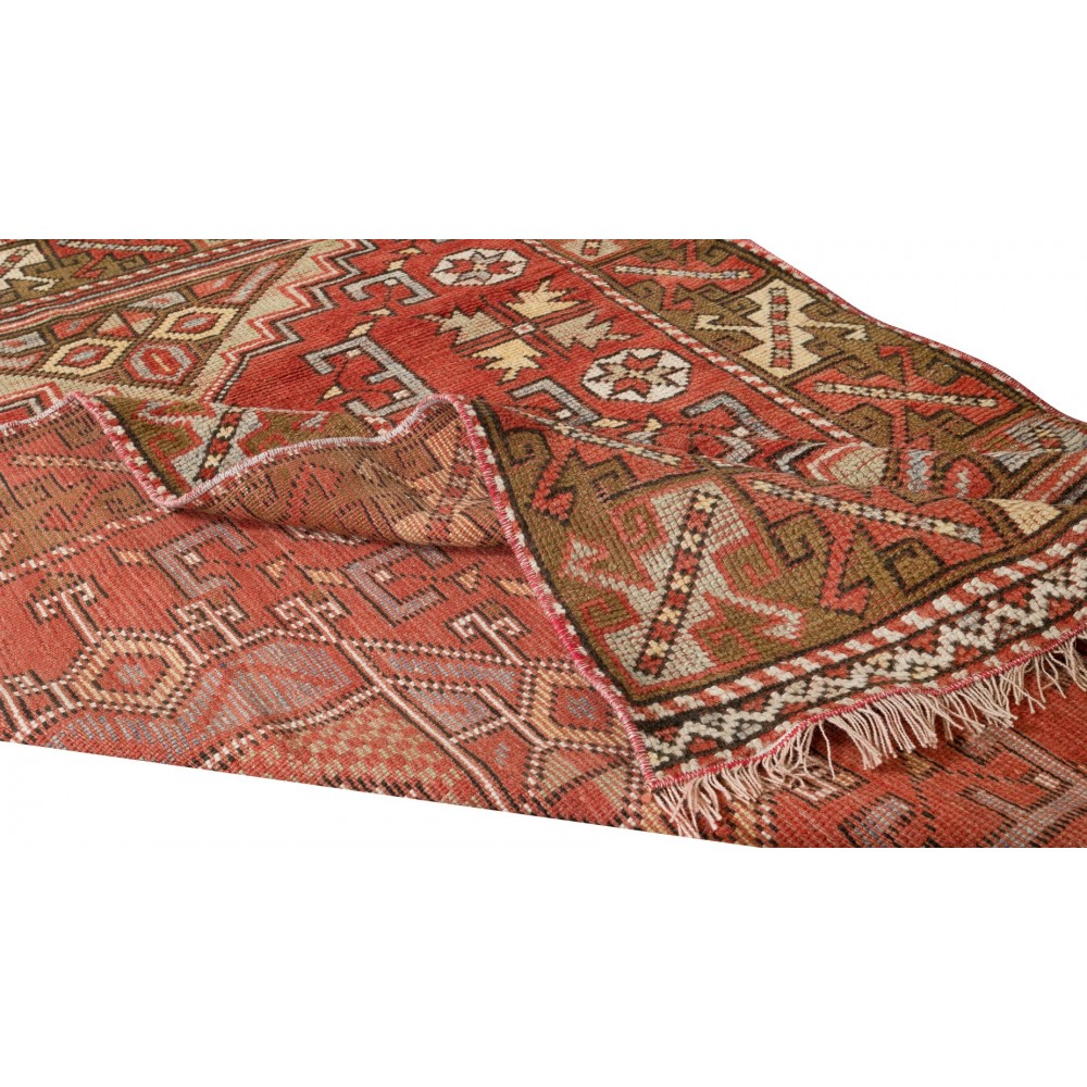 Vintage Hand Knotted Geometric Turkish Traditional Rug in Red