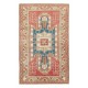 Mid-Century Hand Knotted Geometric Pattern Turkish Rug in Red, Blue and Beige Colors