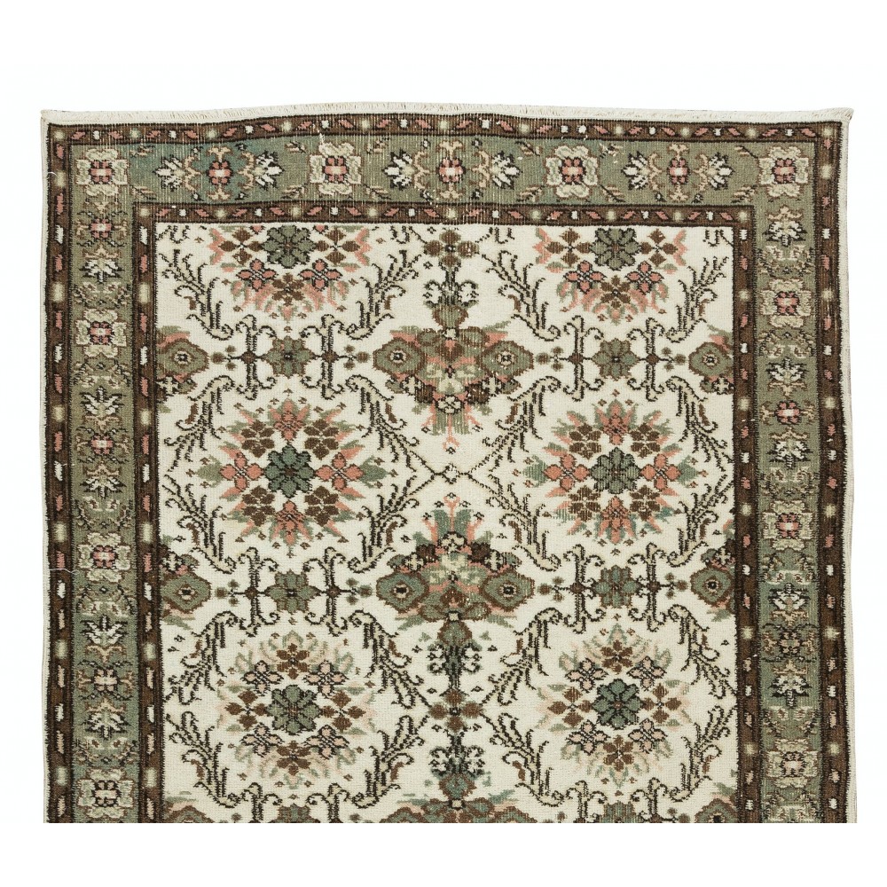 Vintage Hand Knotted Turkish Wool Rug, Floral Pattern Floor Covering