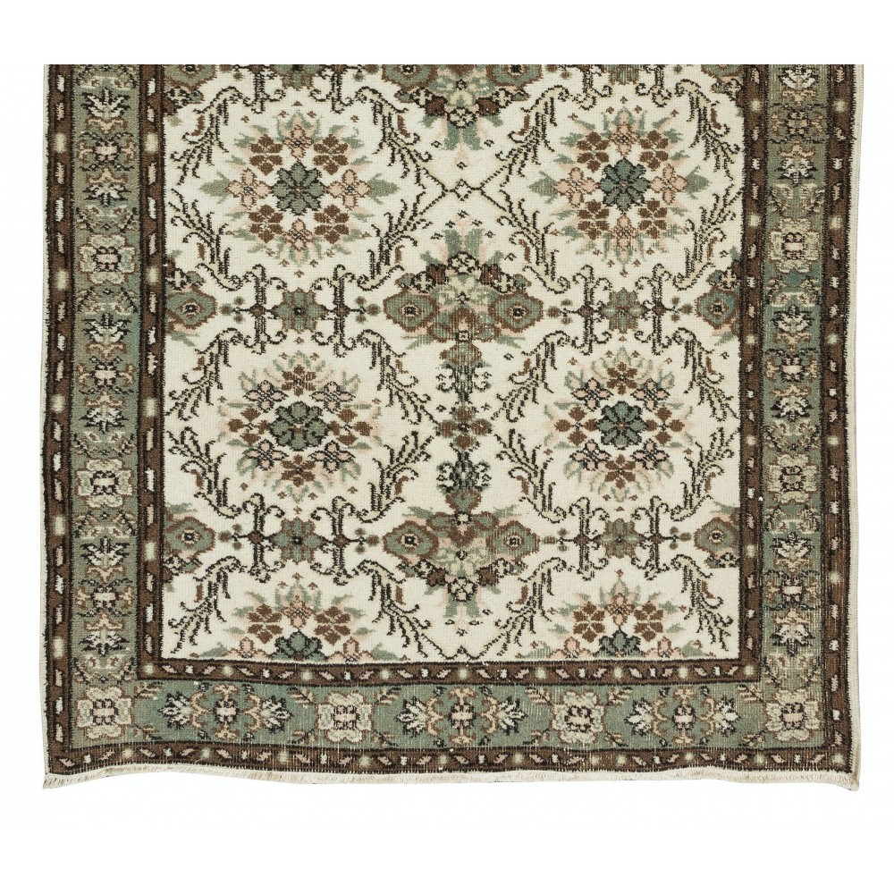 Vintage Hand Knotted Turkish Wool Rug, Floral Pattern Floor Covering