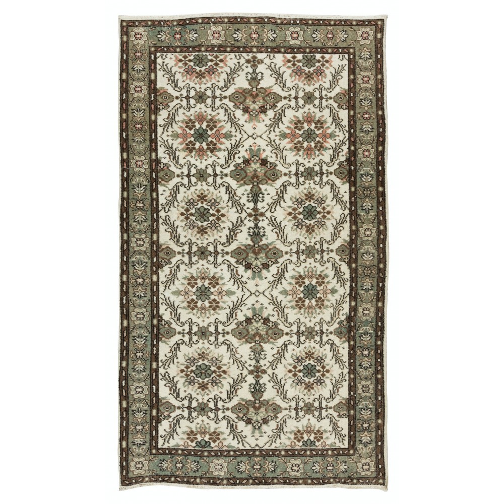 Vintage Hand Knotted Turkish Wool Rug, Floral Pattern Floor Covering
