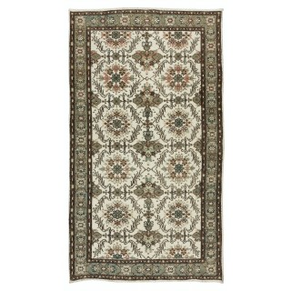 Vintage Hand Knotted Turkish Wool Rug, Floral Pattern Floor Covering