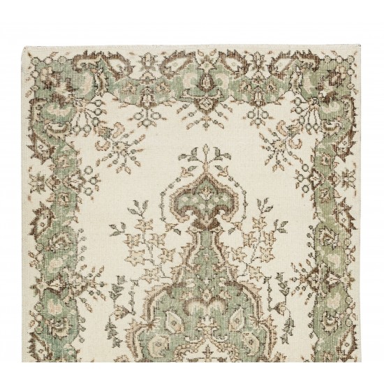 Hand-Made Turkish Accent Rug with Medallion Design, Sun Faded Wool Carpet