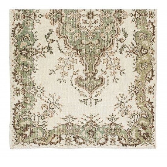 Hand-Made Turkish Accent Rug with Medallion Design, Sun Faded Wool Carpet Hand-Made Turkish Accent Rug with Medallion Design, Sun Faded Wool Carpet