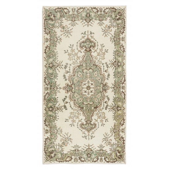 Hand-Made Turkish Accent Rug with Medallion Design, Sun Faded Wool Carpet Hand-Made Turkish Accent Rug with Medallion Design, Sun Faded Wool Carpet