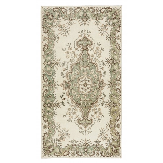 Hand-Made Turkish Accent Rug with Medallion Design, Sun Faded Wool Carpet