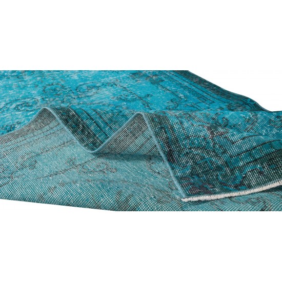 Hand Knotted Vintage Turkish Accent Rug Over-Dyed in Teal, Ideal 4 Modern Interiors