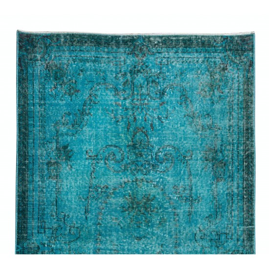 Hand Knotted Vintage Turkish Accent Rug Over-Dyed in Teal, Ideal 4 Modern Interiors