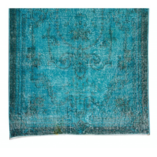 Hand Knotted Vintage Turkish Accent Rug Over-Dyed in Teal, Ideal 4 Modern Interiors