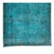 Hand Knotted Vintage Turkish Accent Rug Over-Dyed in Teal, Ideal 4 Modern Interiors