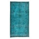 Hand Knotted Vintage Turkish Accent Rug Over-Dyed in Teal, Ideal 4 Modern Interiors