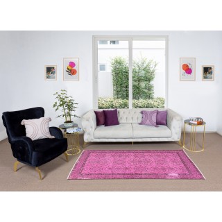 Pink Over-Dyed Rug, Floral Pattern Turkish Vintage Hand Knotted Carpet Pink Over-Dyed Rug, Floral Pattern Turkish Vintage Hand Knotted Carpet