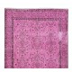 Pink Over-Dyed Rug, Floral Pattern Turkish Vintage Hand Knotted Carpet