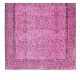 Pink Over-Dyed Rug, Floral Pattern Turkish Vintage Hand Knotted Carpet