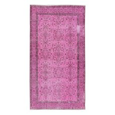 Pink Over-Dyed Rug, Floral Pattern Turkish Vintage Hand Knotted Carpet