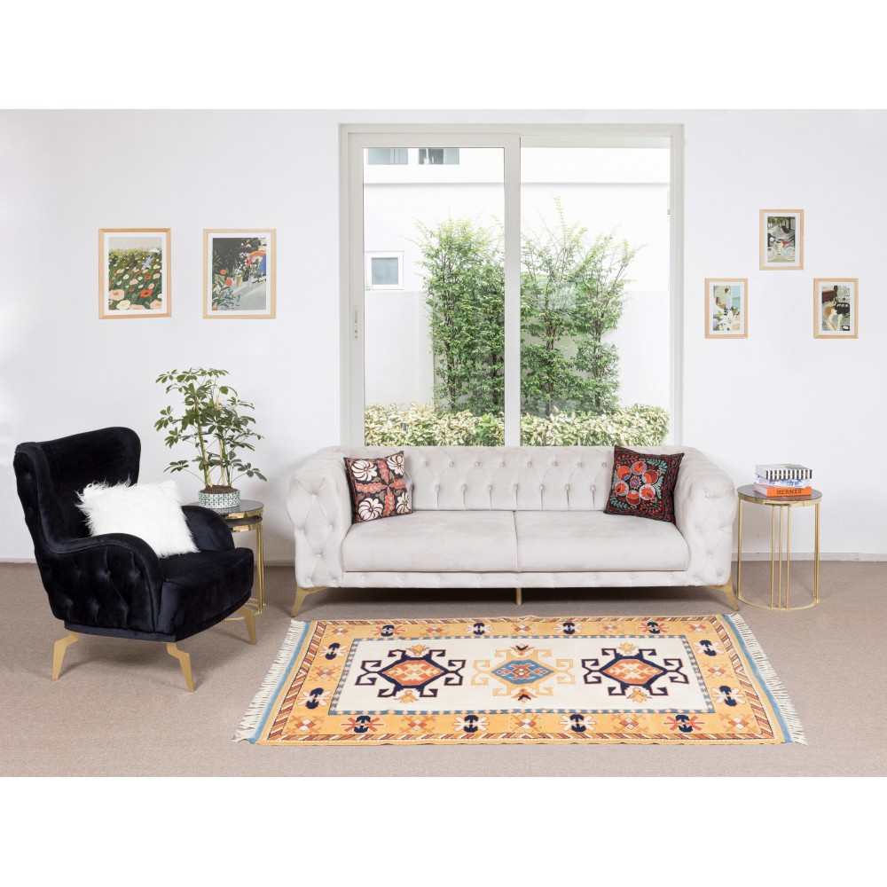 Contemporary Handmade Turkish Rug with Geometric Design, 100% Wool