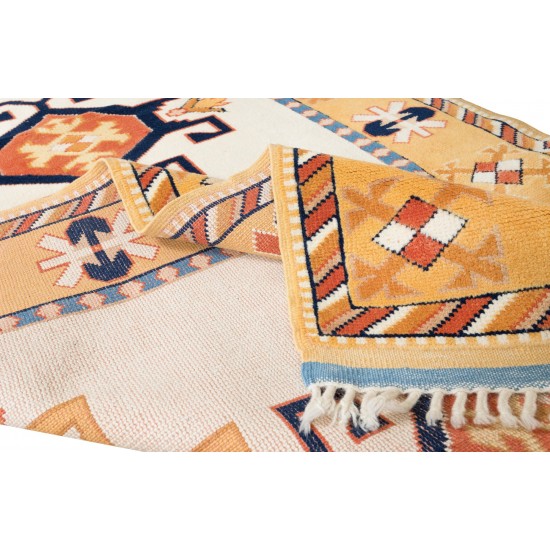 Vintage Handmade Turkish Wool Rug with Geometric Design