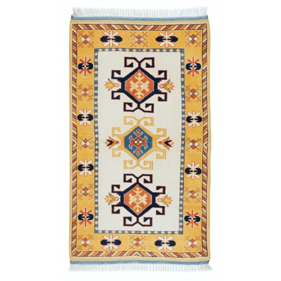 Vintage Handmade Turkish Wool Rug with Geometric Design