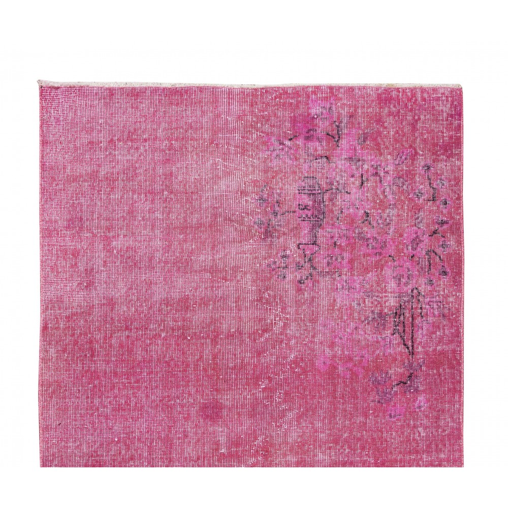 Art Deco Chinese Rug Over-Dyed in Pink, Modern Hand Knotted Wool Carpet
