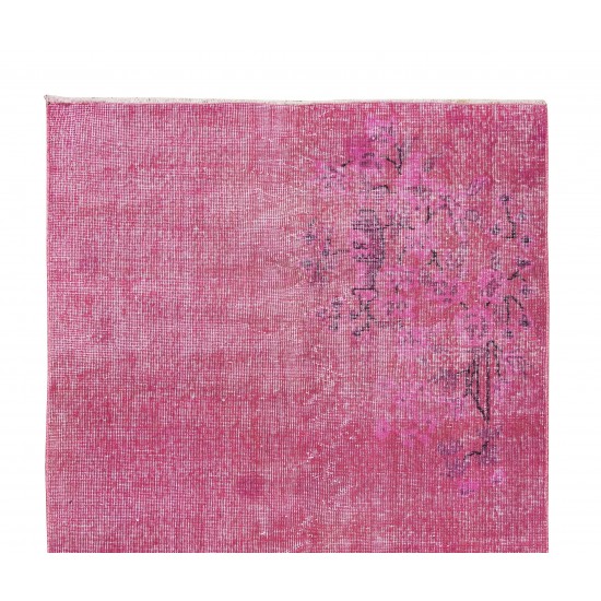 Art Deco Chinese Rug Over-Dyed in Pink, Mid-Century Hand Knotted Wool Carpet