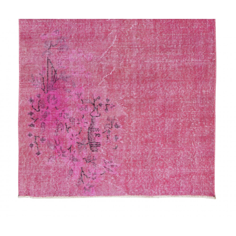 Art Deco Chinese Rug Over-Dyed in Pink, Modern Hand Knotted Wool Carpet